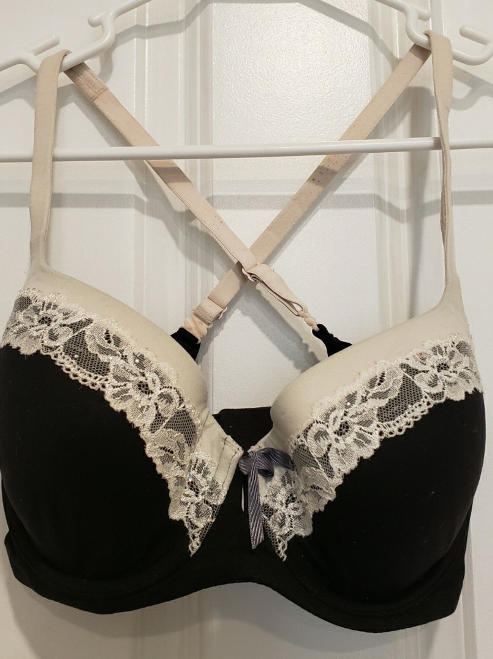 Victoria's Secret Black and Cream Lace Plunge Bra